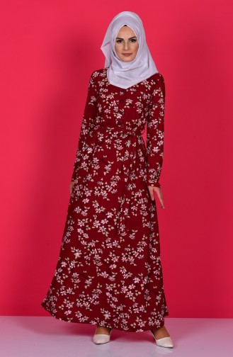 Claret Red Hijab Dress 3060-02