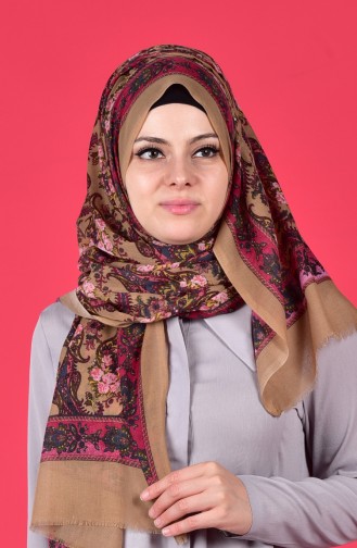 Desenli Cotton Şal 50265-01 Fuşya Kahverengi