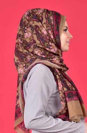 Desenli Cotton Şal 50265-01 Fuşya Kahverengi