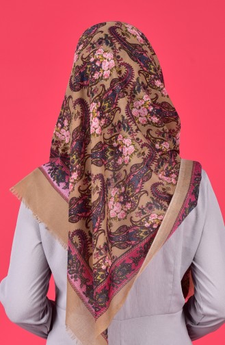 Desenli Cotton Şal 50265-01 Fuşya Kahverengi