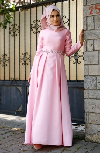 Pink İslamitische Avondjurk 1004-04