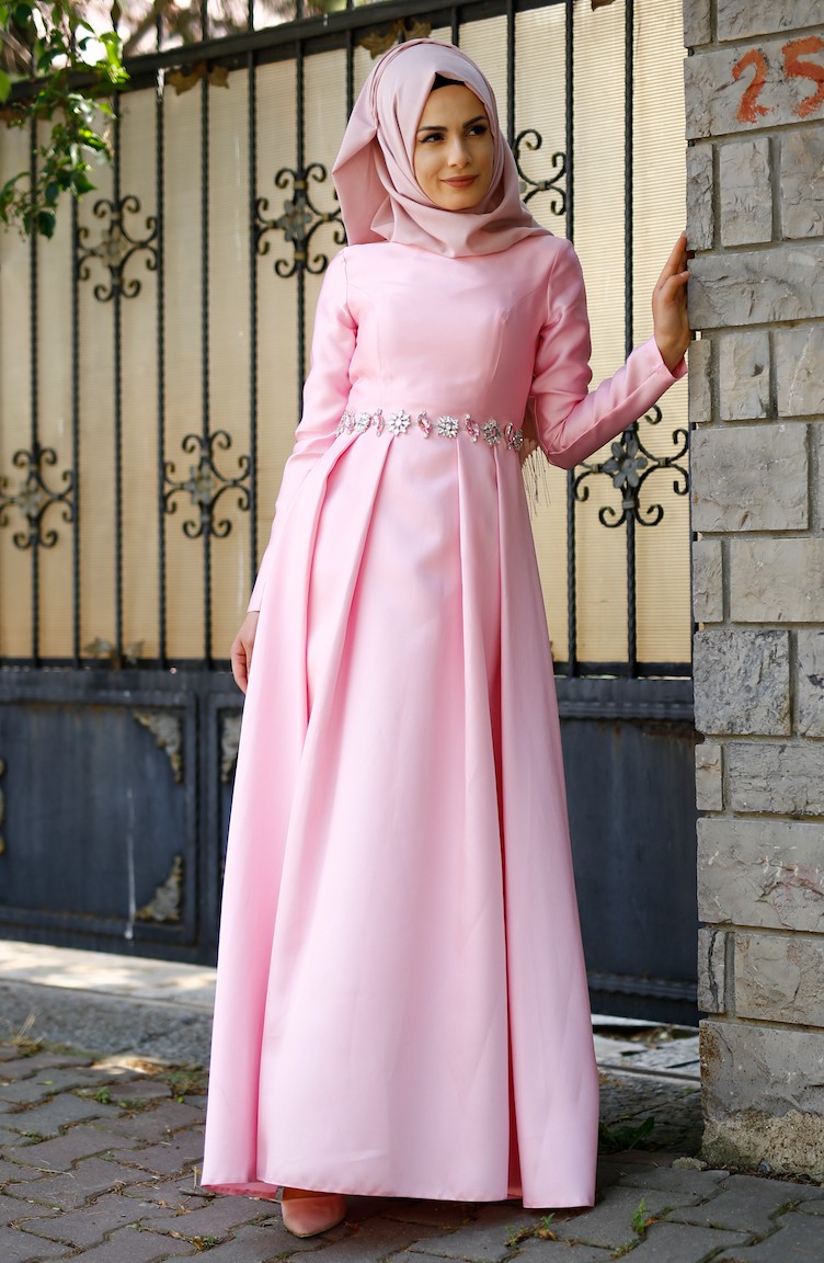 Pink Hijab Evening Dress 1004-04