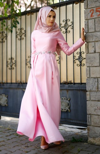 Pink Hijab Evening Dress 1004-04