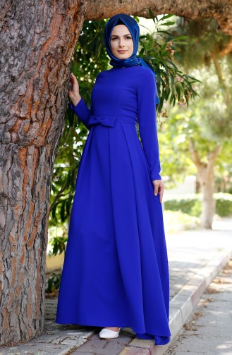Saks-Blau Hijab-Abendkleider 1003-03
