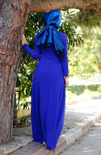 Saks-Blau Hijab-Abendkleider 1003-03