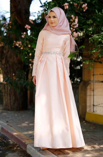 Salmon Hijab Evening Dress 1004-03
