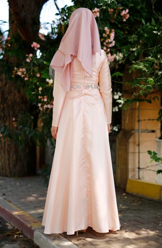 Salmon Hijab Evening Dress 1004-03
