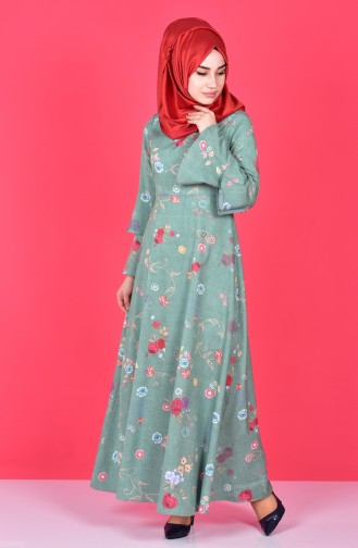 Grün Hijab Kleider 4045A-09
