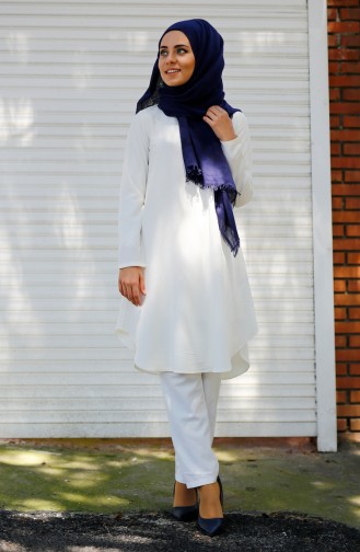 Düz Krep Tunik 3071-01 Ekru