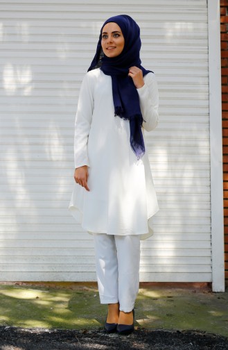 Düz Krep Tunik 3071-01 Ekru