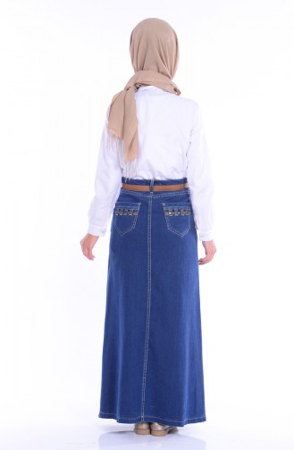Belted Jeans Skirt 3242-01 Navy Blue 3242-01
