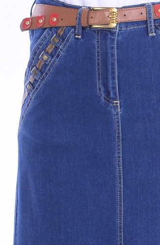 Belted Jeans Skirt 3242-01 Navy Blue 3242-01