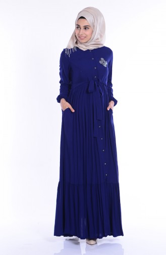Navy Blue Hijab Dress 1247-02