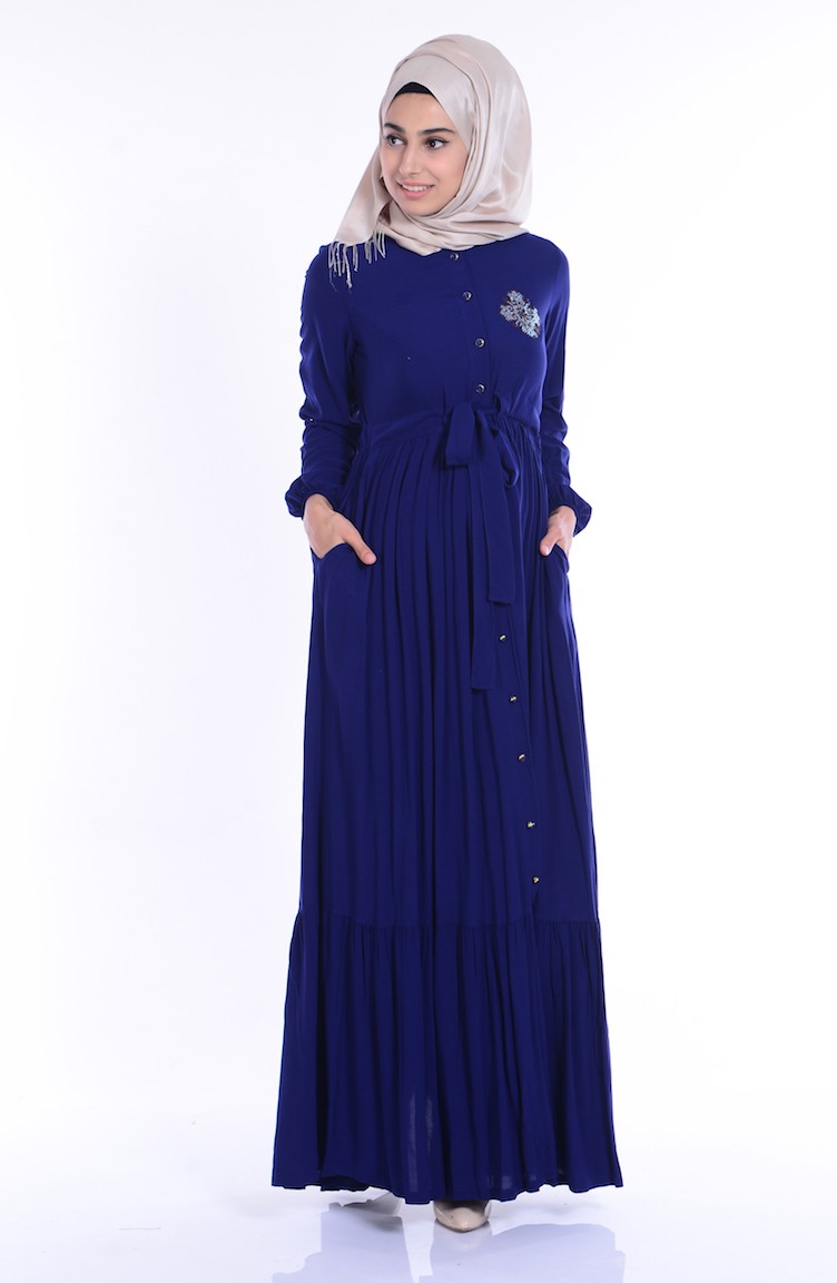 Kleid Dunkelblau Knöpfe