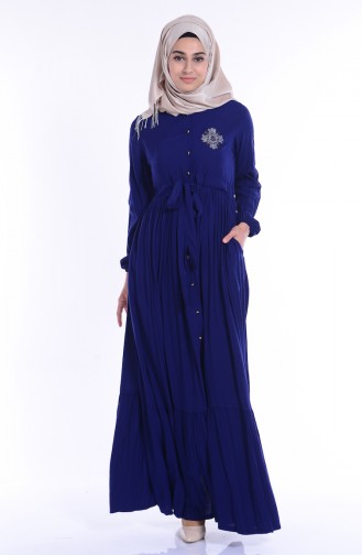 Navy Blue Hijab Dress 1247-02