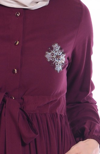 Düğmeli Elbise 1247-05 Bordo