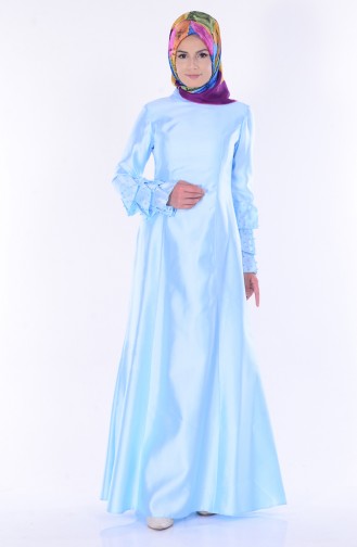 İnci Detaylı Abiye Elbise 1081-06 Bebe Mavi