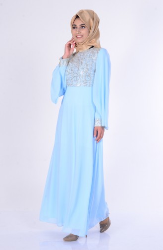 Baby Blue Hijab Evening Dress 2858-10