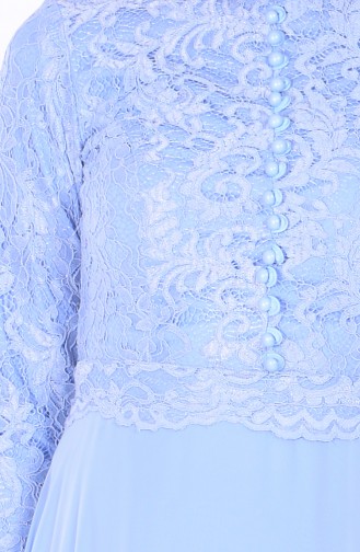 Dantelli Şifon Elbise 1056-06 Bebe Mavi