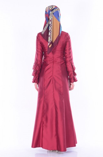 Claret Red Hijab Evening Dress 1081-01