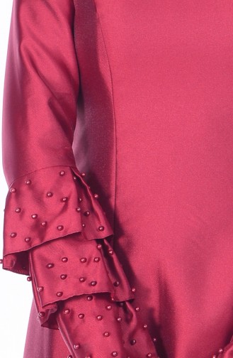 Robe de Soirée Detaillé de Perle 1081-01 Bordeaux 1081-01