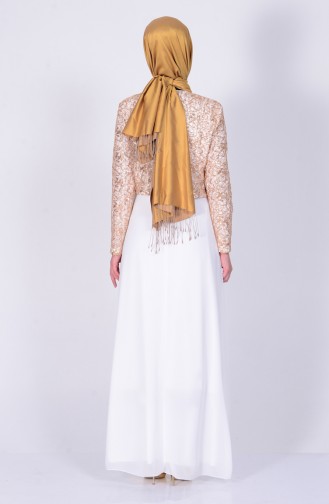 Ecru Hijab Evening Dress 2943-09