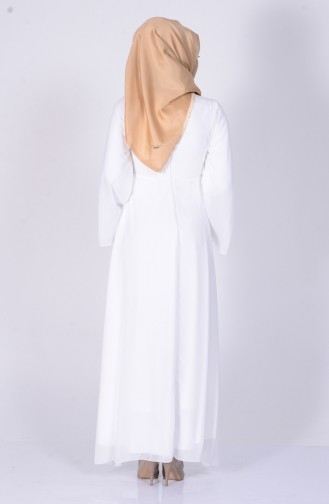 Ecru Hijab Evening Dress 2858-12