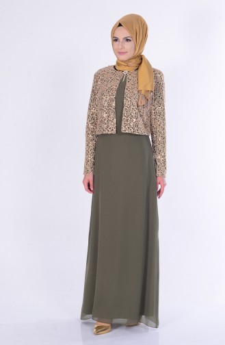 Khaki Hijab Evening Dress 2943-10