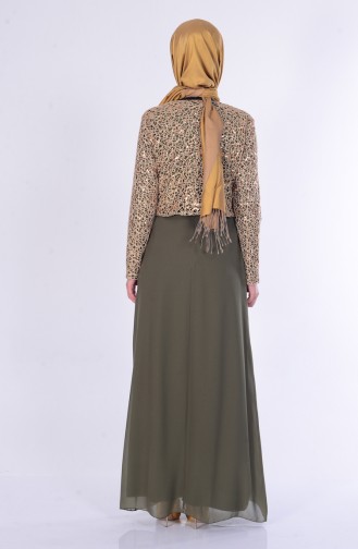 Khaki Hijab Evening Dress 2943-10