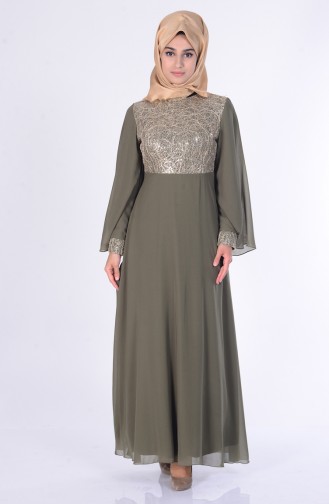 Khaki Hijab Evening Dress 2858-11