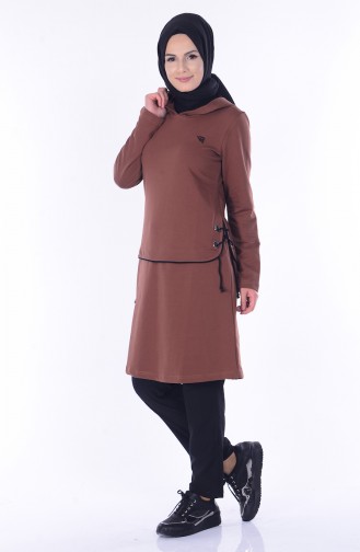 Kapişonlu Tunik 1456-01 Kahverengi