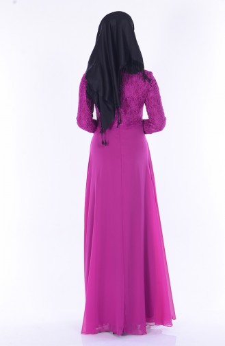 Lace Chiffon Dress 1056-05 Dark Fuchsia 1056-05