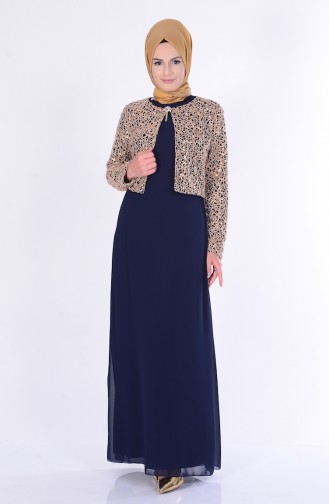 Navy Blue Hijab Evening Dress 2943-12