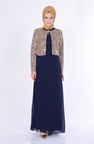 Navy Blue Hijab Evening Dress 2943-12