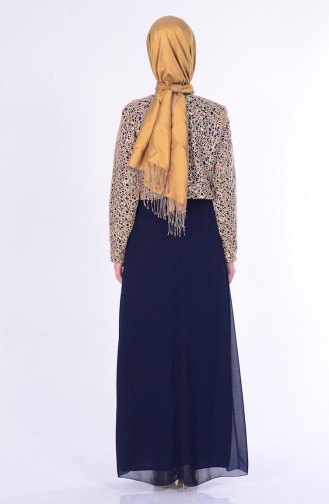 Navy Blue Hijab Evening Dress 2943-12