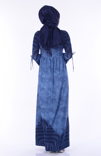 Navy Blue Hijab Dress 3067-02