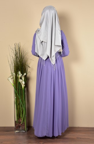 Pilise Detaylı Şifon Elbise 1076-06 Lila
