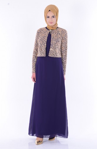 Purple Hijab Evening Dress 2943-08