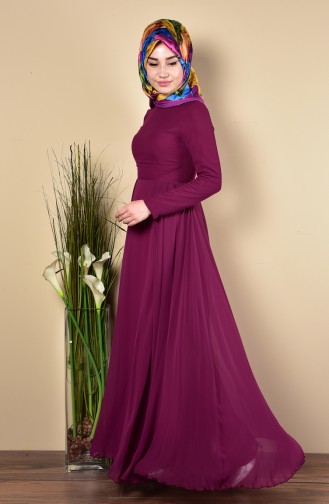 Plum Hijab Evening Dress 1076-03