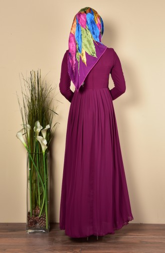 Plum Hijab Evening Dress 1076-03