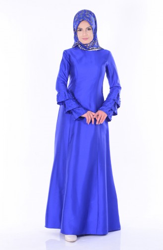 Saxe Hijab Evening Dress 1081-07