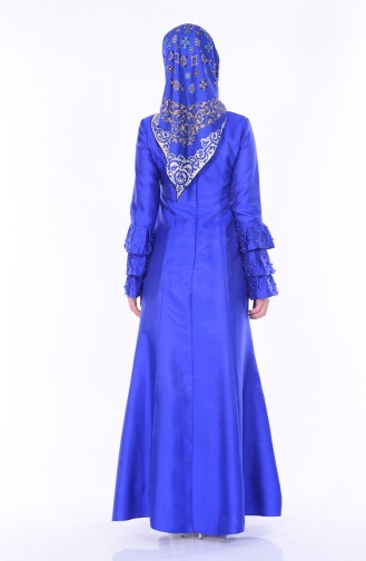 Saxe Hijab Evening Dress 1081-07