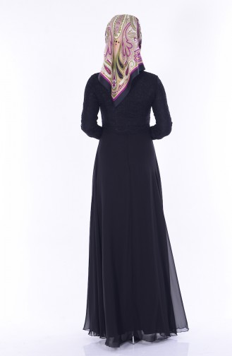 Chiffon Kleid mit Spitzen 1056-01 Schwarz 1056-01