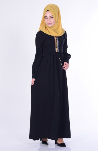 Nakış Detaylı Elbise 5060-01 Siyah