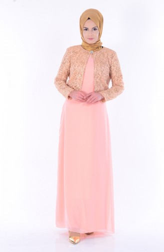 Salmon Hijab Evening Dress 2943-11