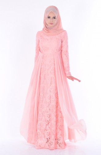 Lachsrosa Hijab-Abendkleider 1055-06