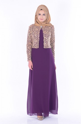 Light Plum Hijab Evening Dress 2943-13