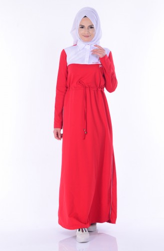 Belden Büzgülü Elbise 1443-03 Kırmızı