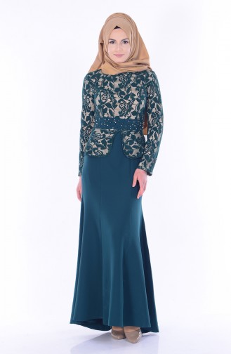 Emerald Green Hijab Evening Dress 3018-03