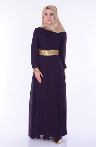 Dark Plum Hijab Evening Dress 2398-28